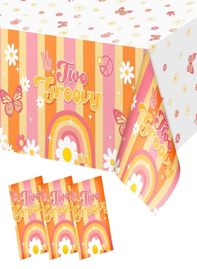 Jecery 3 Pcs Rainbow Plastic Two Groovy Tablecloths Two Groovy Birthday Decorations Daisy Table Cloth Retro Hippie Daisy Flower Decor for 60s 70s Retro Boho Themed Girl 2nd Birthday Supplies - Image 1